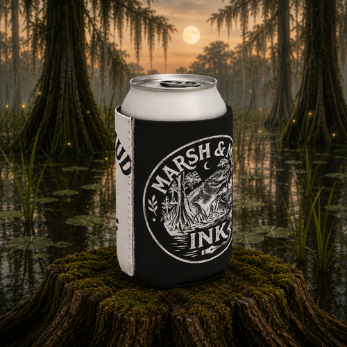 Marsh & Mud Ink Black Logo Koozie