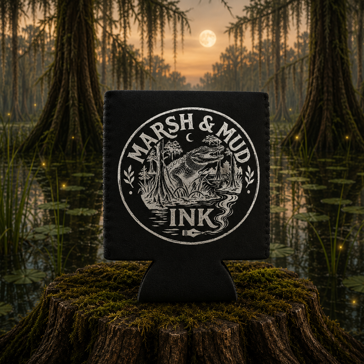 Marsh & Mud Ink Black Logo Koozie