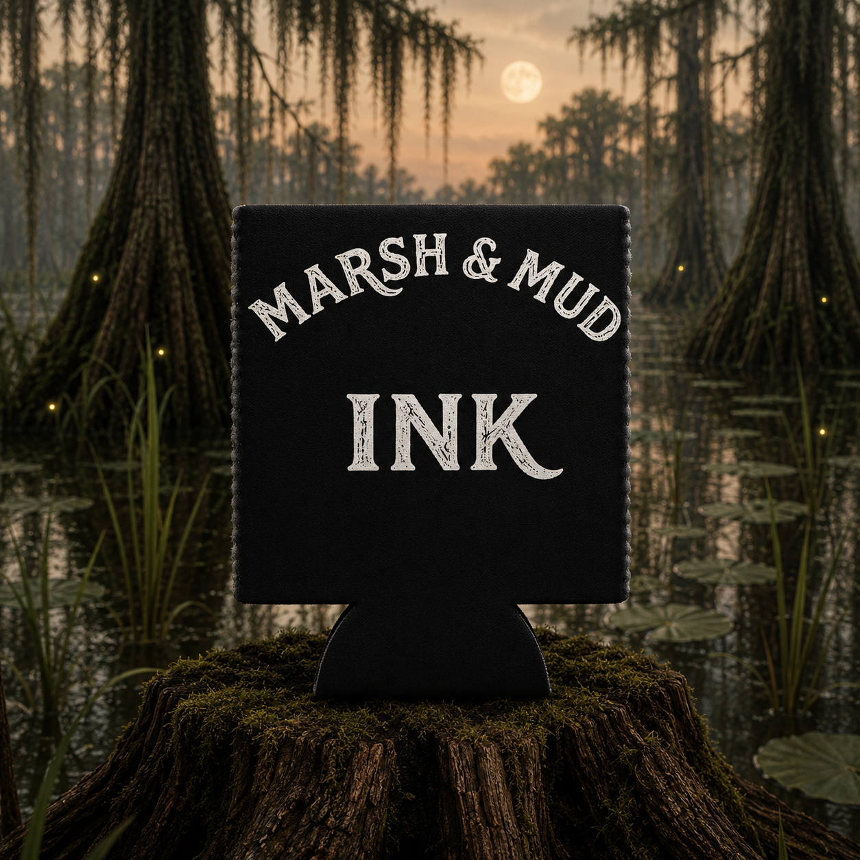 Marsh & Mud Ink White Logo Koozie