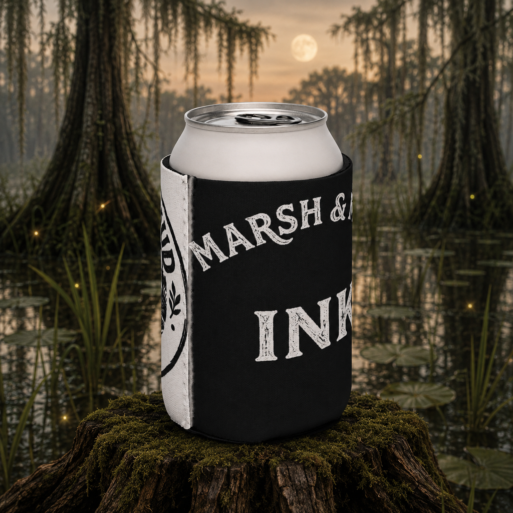 Marsh & Mud Ink White Logo Koozie