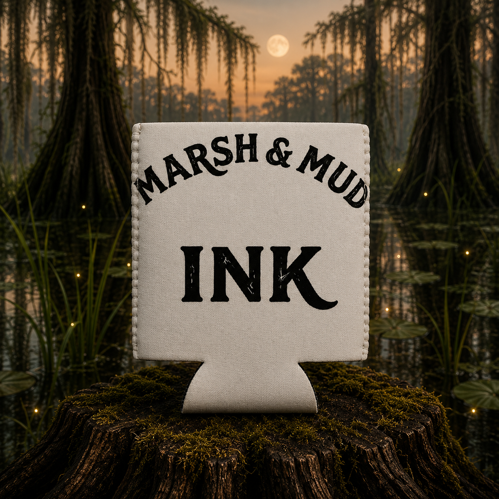 Marsh & Mud Ink Black Logo Koozie